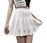 Y2k Mini jupe Harajuku gothique punk avec ceinture poche avant A-Line gothique plissée Taille haute - Noir - 48