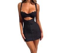 Y2k Mini robe bustier sans manches en dentelle moulante avec corset pour femme, Noir , M