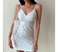 Y2K Mini robe florale à bretelles spaghetti pour femmes, idéale pour les événements d'été (L, blanc1)