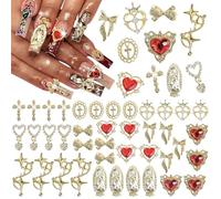 Y2K Mixte Ongles Charmes Set-40pcs or Alliage 3D Nail Décorations: Croix, Coeurs, Arcs, Papillons Pour Sparkly Tomboy Nail Art