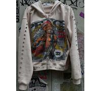 Y2k Motif Esthétique Imprimer Sweatshirt Vintage Punk Gothique Couple Sweat-shirt Emo Graffiti Imprimer Perle Conception Hoodie Années 2000 Rose