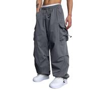 Y2K Pantalon cargo baggy pour homme et adolescent - Pantalon de parachute décontracté - Taille haute - Coupe droite - Pantalon de parachute des années 90 - Pantalon de sport - Pantalon de loisirs -
