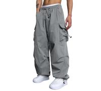 Y2K Pantalon cargo baggy pour homme et adolescent - Pantalon de parachute décontracté - Taille haute - Coupe droite - Pantalon de parachute des années 90 - Pantalon de sport - Pantalon de loisirs -