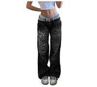 Y2K Pantalon en denim baggy pour femme Style coréen Harajuku Hot Mom Denim Jeans Grunge Vintage Skinny Flare Pants 20s Retro Cargo Pants Vintage Streetwear Boyfriend Pants, a noir, S
