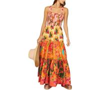 Y2k Robe longue moulante sans manches à bretelles spaghetti et dos nu pour femme, Imprimé tropical, Taille S