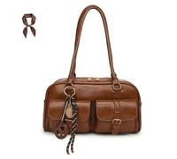 Y2K - Sacs À Main Bandoulière Pour Femmes, Sac Multi-poches Avec Pendentif, Hobo Vintage En Cuir PU Souple Sous Les Bras, Usage Quotidien(Brown)