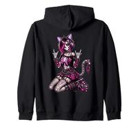 Y2K Style Goth Girl Goth Cat Squelette Emo Gamer Sweat à Capuche