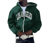 Y2K Sweat à capuche zippé pour homme Automne et hiver 3XL Taille 3XL Veste à capuche Vintage Veste à capuche Unisexe Veste ample à capuche pour femme électronique des années 90, A vert armée., XL