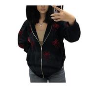 Y2k Sweat à capuche zippé pour homme et femme Imprimé squelette surdimensionné Sweatshirt graphique Harajuku Goth Vestes Halloween Cardigan, Araignée rouge noire, M