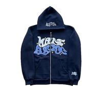 Y2K Sweat à capuche zippé pour homme, veste à fermeture éclair intégrale avec poche avant et lettre gothique surdimensionnée, style hip-hop, streetwear, vintage, léger et confortable, noir foncé, M