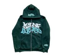 Y2K Sweat à capuche zippé pour homme, veste à fermeture éclair intégrale avec poche avant et lettre gothique surdimensionnée, style hip-hop, streetwear, vintage, léger et confortable