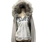 Y2k Sweat à capuche zippé surdimensionné pour femme Style années 2000, gris, M