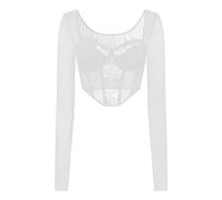 Y2K T-shirt à manches longues en coton pour femme - Haut court pour femme - T-shirt moulant - Manches longues - Col carré - Y2K - Élégant - Clean Girl - Couleur unie - Classique - Streetwear