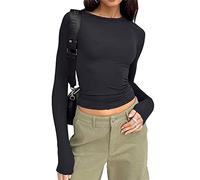 Y2k T-shirt basique à manches courtes et col rond pour femme ajusté style baby tee, Noir A1, M