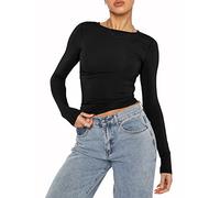 Y2k T-shirt basique à manches courtes et col rond pour femme ajusté style baby tee, Noir A2, M