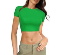 Y2K T-shirt décontracté pour femme Coupe ajustée Col rond Basic Top Y2K Crop T E-Girls Streetwear, vert, L