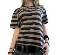 Y2k T-shirt gothique rayé à manches courtes et col rond décontracté ample Grunge Top Esthétique Emo Vêtements, Rayures grises, Taille S
