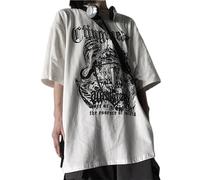 Y2K T-shirt pour homme et femme Emo Grunge Gothique Cross Graphic Tee Vintage Vieux Manches Courtes Streetwear Techwear Dark Academia, blanc/jardin opulent, XXL