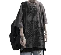 Y2K T-shirt squelette Emo Grunge Streetwear surdimensionné T-shirt gothique graphique Techwear Alt Top Punk Dark Academia, noir, Taille 5XL
