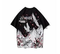 Y2K Tees Anime Vintage T-shirts Japonais Fuji Mountain Graphic Grunge Emo Sakura Crane Alt Retro Harajuku, noir, M