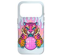 Y2K Tiger Tenant Une sphère Disco Rose Coque pour iPhone 17 Pro