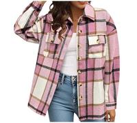 Y2K Veste chemise pour femme - Poches à carreaux - Boutons - Manches longues - Veste surdimensionnée - Veste de bûcheron - Veste de mi-saison - Chemisier de loisirs - Veste ample à revers, #37., L