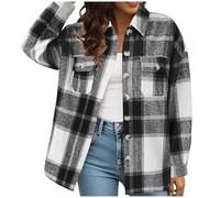 Y2K Veste chemise pour femme - Poches à carreaux - Boutons - Manches longues - Veste surdimensionnée - Veste de bûcheron - Veste de mi-saison - Chemisier de loisirs - Veste ample à revers, #35., S