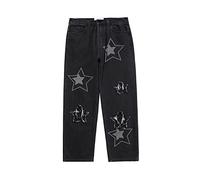 Y2K Y2K Jean cargo pour homme Y2K Hip Hop Coupe ample 2023 Harajuku Hip Hop Fashion Dance Skater Skateboard Pantalon imprimé Hip Hop Jeans Coupe droite, Noir , M