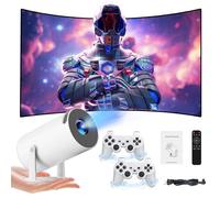 Y5S Mini projecteur et jeu 64G, 10 000 jeux 3D intégrés, 1280 x 720p, rotation à 180°, projecteur de jeu vidéo rétro 4K avec 2 manettes sans fil, sortie HDMI, Wi-Fi 5G et Bluetooth, Android 11,