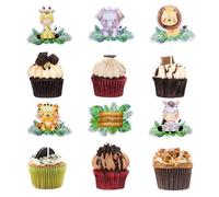 Y5YSDWDGZS Lot de 18 décorations de gâteaux d'anniversaire pour enfants sur le thème des animaux de la jungle sauvage, fournitures de fête pour célébrer, événements, fête prénatale