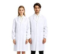 Y8HM Blouse de laboratoire blanche pour homme et femme, poignets élastiques en polyester, vêtements de travail, manches longues, uniforme blanc pour étudiants en sciences, ateliers, entrepôt, blanc, S