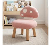 Ya-Home Chaise d’Enfant en Chenille Siège Bébé Adorable Design Champignon, Fauteuil Enfant avec Pieds en Bois Stables Décoratif pour la Chambre, Rose