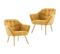 Ya-Home Fauteuil de Salon Lot de 2 avec Pieds en Métal Doré Chaise de Salon en Velours Moderne Fauteuil Rembourré pour Chambre, Jaune