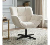Ya-Home Fauteuil de Salon Pivotant pour Chambre/Salon Chaise à Coussin Fausse Fourrure et Pied Rotatif, Fauteuil 1 Place Confortable pour Lecture, Blanc