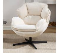 Ya-Home Fauteuil Pivotant à 360°pour Chambre Chaise de Salon en Chenille Fauteuil Rembourré avec Pieds en Métal Chaise Coiffeuse avec Double Dossier, Beige