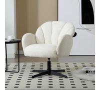 Ya-Home Fauteuil Pivotant en Fausse Fourrure Fauteuil de Salon avec Dossier à Coquillage Chaise de Coiffeuse avec Accoudoirs pour Chambre, Blanc