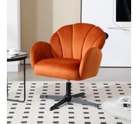 Ya-Home Fauteuil Pivotant en Velours Fauteuil de Salon avec Dossier à Coquillage Chaise de Coiffeuse avec Accoudoirs pour Chambre, Orange