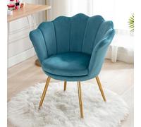 Ya-Home Fauteuil pour Salon et Chambre Chaise de Coiffeuse Rembourrée Chaise de Maquillage Moderne avec Pied Doré Sièges Coiffeuse Confortable, Velours, Bleu