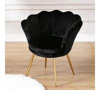 Ya-Home Fauteuil pour Salon et Chambre Chaise de Coiffeuse Rembourrée Chaise de Maquillage Moderne avec Pied Doré Sièges Coiffeuse Confortable, Fausse Fourrure, Noir