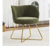 Ya-Home Fauteuils de Salon Rembourrés en Chenille Chaise Coiffeuse Jolie Fauteuil avec Pieds en Métal Doré Fauteuils pour Chambre Bureau Confortable, Vert