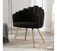 Ya-Home Fauteuils de Salon Rembourrés en Fausse Fourrure Chaise Coiffeuse Jolie Fauteuil avec Pieds en Métal Doré Chaises pour Chambre Bureau Confortable, Noir