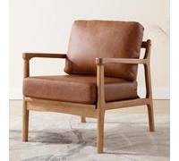 Ya-Home Fauteuils de Salon Rétro avec Accoudoir Fauteuil Chambre en Cuir PU avec Pied en Bois, Fauteuil Confortable pour Salon, Marron