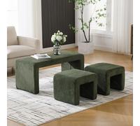 Ya-Home Lot de 3 Pouf Ottoman Banquette Rembourrée en Velours Côtelé Banc Chaussures Entrée 2 Repose-Pieds Moderne Banc de Lit, Vert