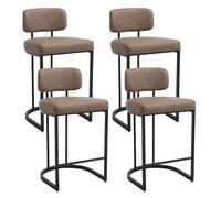 Ya-Home Tabouret de Bar Industriel Moderne en Cuir PU Lot de 4 Chaise de Bar avec Carde en Métal Tabouret Haut pour Cuisine/Île/Comptoir/Salon, Kaki