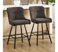 Ya-Home Tabouret de Bar Lot de 2 en Chenille Chaise de Bar avec Pied Métal, Tabouret Haut Cuisine Moderne pour Îlot de Cuisine/Café/Restaurant/Bar, Brun