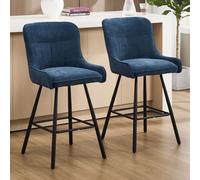 Ya-Home Tabouret de Bar Lot de 2 en Chenille Chaise de Bar avec Pied Métal, Tabouret Haut Cuisine Moderne pour Îlot de Cuisine/Café/Restaurant/Bar, Bleu