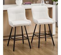 Ya-Home Tabouret de Bar Lot de 2 en Chenille Chaise de Bar avec Pied Métal, Tabouret Haut Cuisine Moderne pour Îlot de Cuisine/Café/Restaurant/Bar, Beige