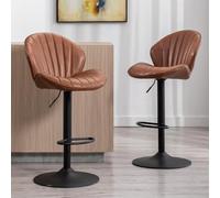 Ya-Home Tabouret de Bar Pivotant Lot de 2 en Cuir PU Tabourets de Cuisine Hauteur Réglable sans Accoudoirs Chaises de Bar Ergonomiques,Marron