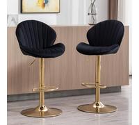 Ya-Home Tabouret de Bar Pivotant Lot de 2 en Velours Tabourets de Cuisine Hauteur Réglable sans Accoudoirs Chaises de Bar Ergonomiques,Noir
