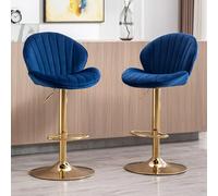 Ya-Home Tabouret de Bar Pivotant Lot de 2 en Velours Tabourets de Cuisine Hauteur Réglable sans Accoudoirs Chaises de Bar Ergonomiques,Bleu